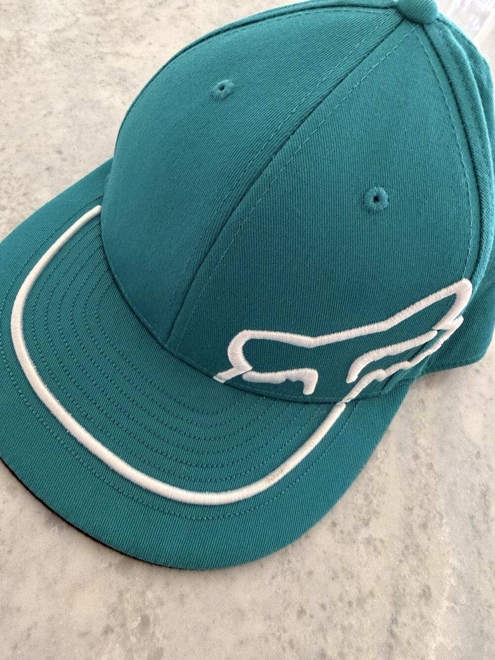 Fox Black Racing Hat With Turquoise Fox M-Flexfit-6 7/8 - 7 1/4